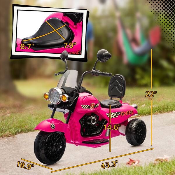 dimension image slide 1 of 2, Qaba Electric Motorcycle for Kids, 3 Wheel 6V Battery Powered Motorbike w/ Headlights, Music, Forward & Reverse