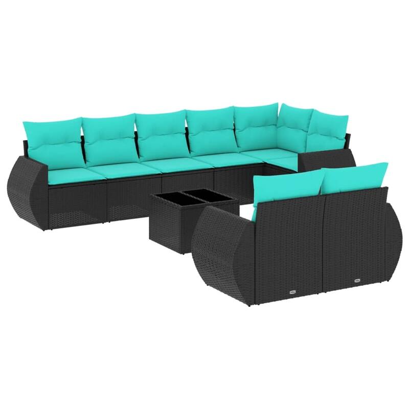 vidaXL 8 Piece Patio Sofa Set with Cushions Black Poly Rattan