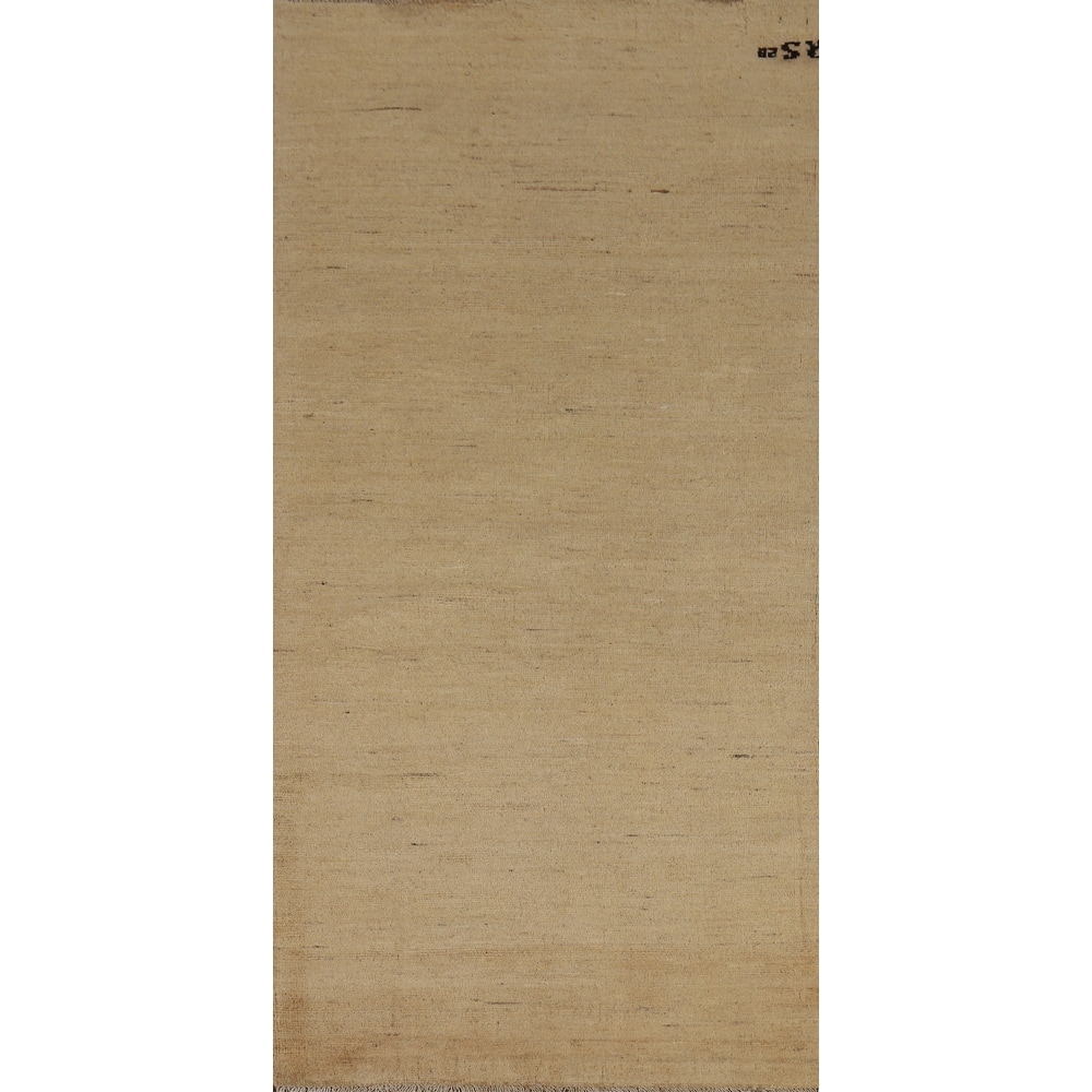 Beige Gold Gabbeh Oriental Runner Rug Hand-Knotted Wool Carpet - 3'0" x 7'6"