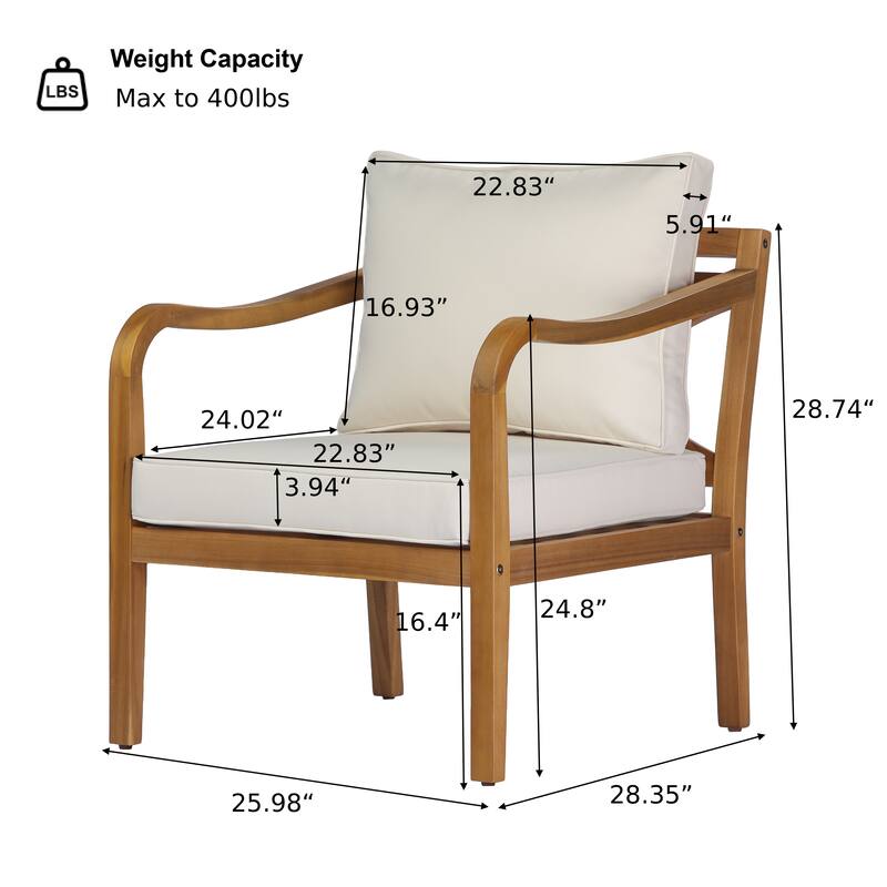 Christopher Knight Home - Erin 5-Piece Outdoor Acacia Wood Conversation Set with Cushioned Lounge Chairs & Round Coffee Table