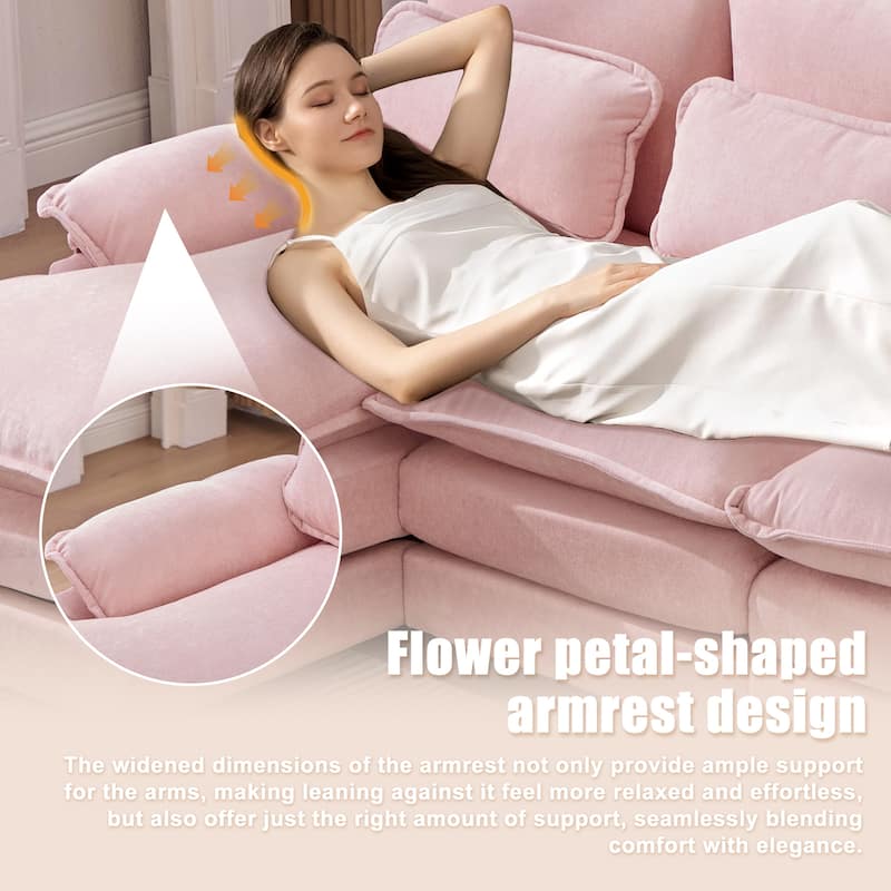 HOMEFUN Chenille Upholstered U-Shaped Modular Wood Frame Sleeper Sectional Sofa with Double Chaise