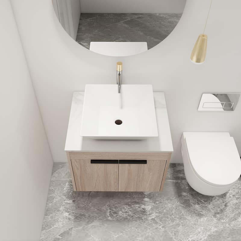 Malwee 24"/30" Floating Bathroom Vanity, Wall Mounted Bathroom Vanity with Ceramic Sink,Soft Close Doors