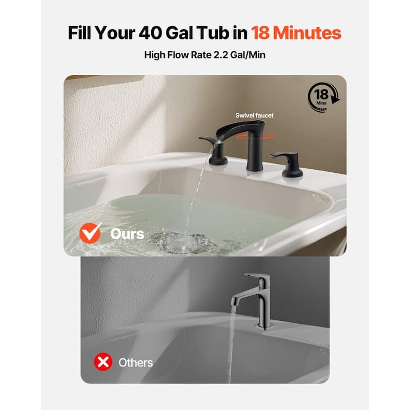 Zinc Alloy Deck Mount Roman Bathtub Faucet with Dual Handles and Drip-Free 3-Hole Installation - 6.30” x 2.24” x 8.86”