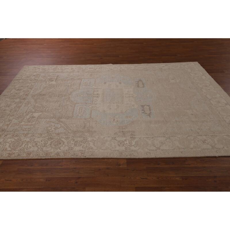 Vegetable Dye Geometric Oushak Area Rug Hand-Knotted Wool Carpet - 6'1"x 8'11"