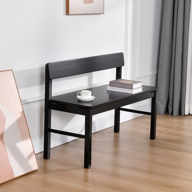 Entryway 40"L Solid Wood Dining Bench with Spindle Back - Slat Back - Black