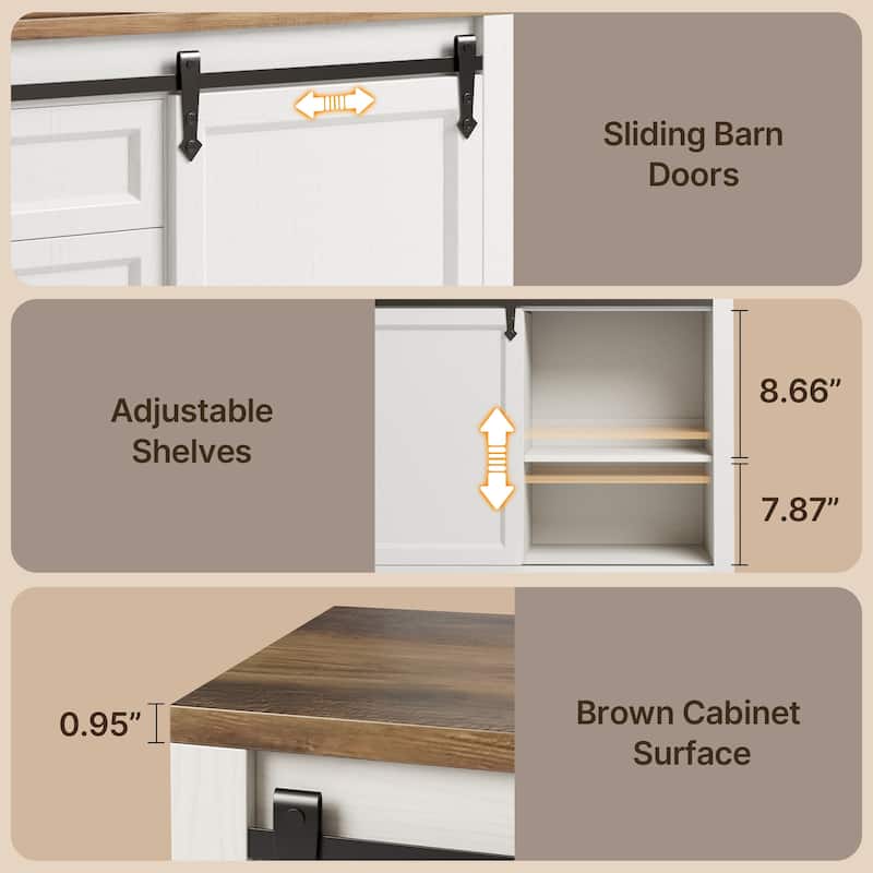 Farmhouse Sideboard Buffet Cabinet with Storage,Coffee Bar Cabinet with 4 Drawers and Sliding Barn Doors