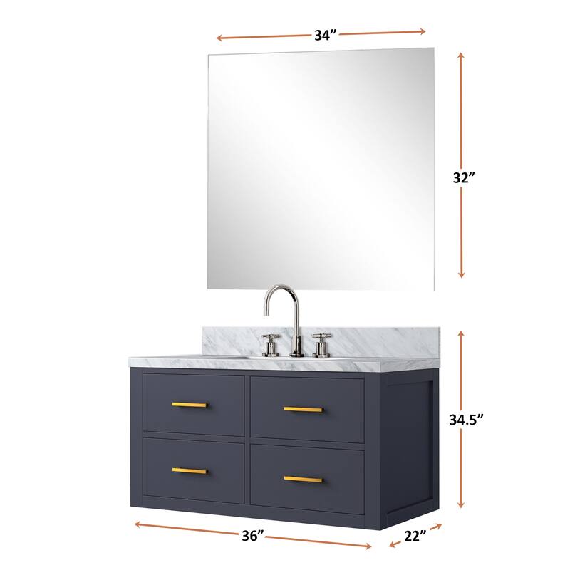 Castor Bath Vanity with Carrara Marble Top, Sink, Mirror and Faucet