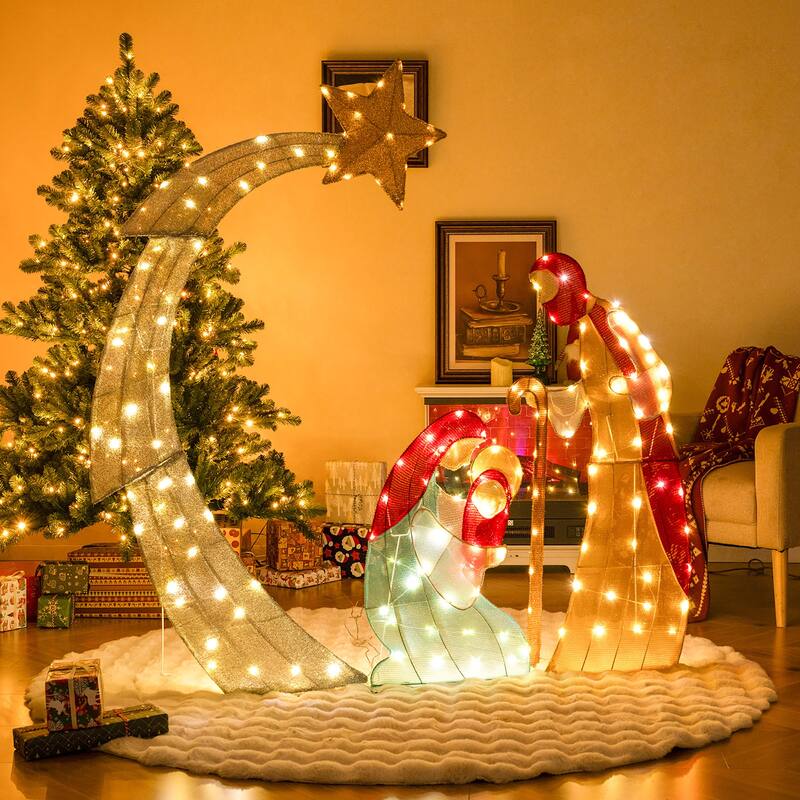 Gymax 5FT Lighted Christmas Nativity Scene Outdoor Christmas Holy - Multi - See Details