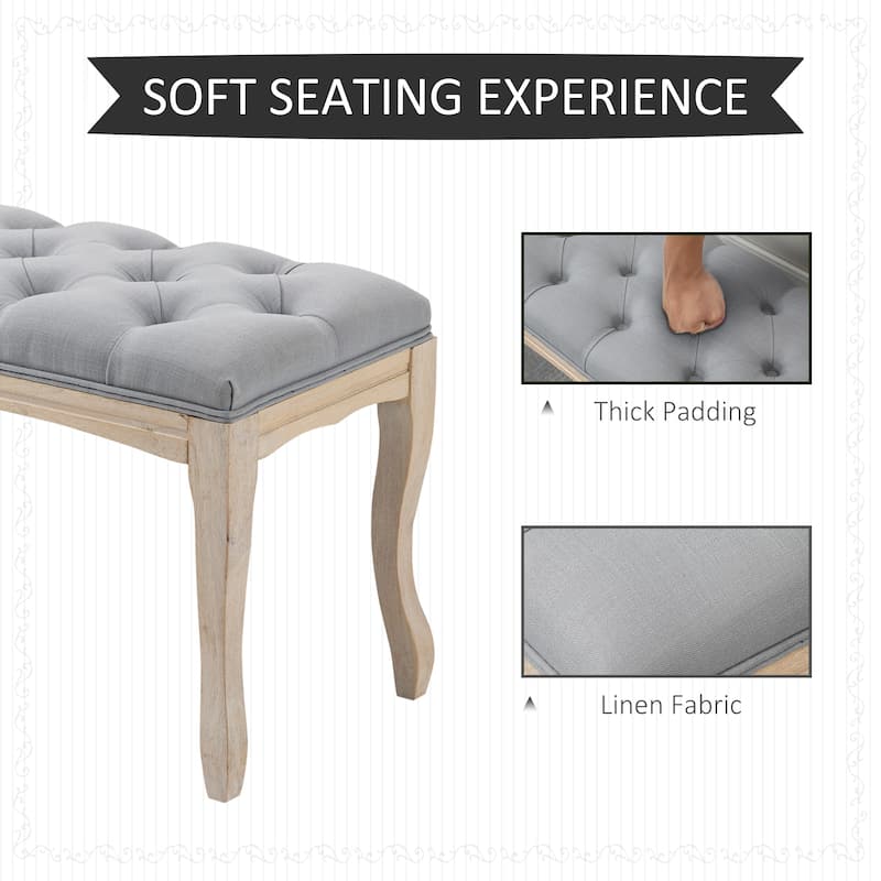 HOMCOM 43" Upholstered Entryway Bench, Linen Fabric Ottoman Stool