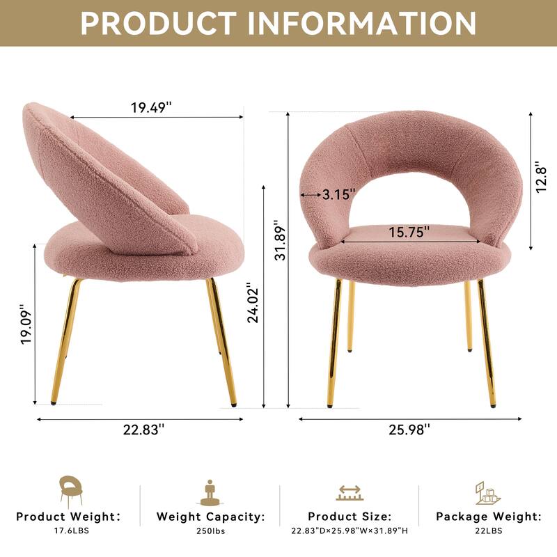 Set of 1 Dining Chairs With Curved Backrest and Golden Metal Legs