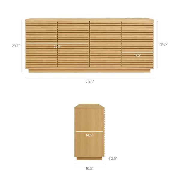 dimension image slide 0 of 2, Render 4-Door Fluted Sideboard Cabinet TV Stand