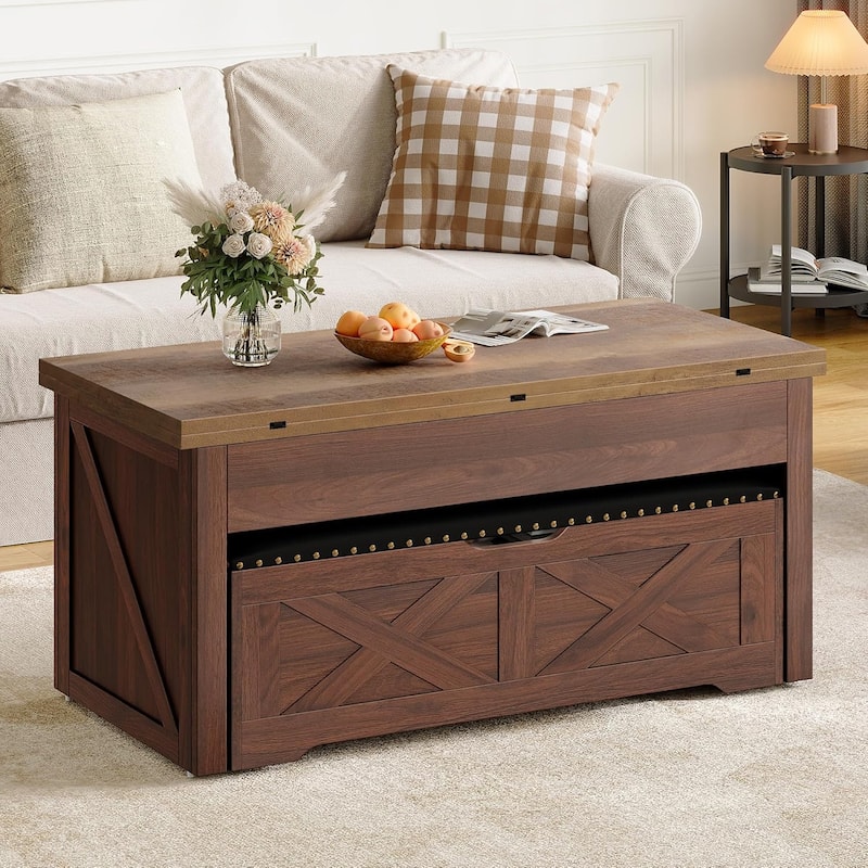 Moasis Farmhouse Lift-Top Coffee Table Dinning Center Table with Storage Ottoman Bench Set