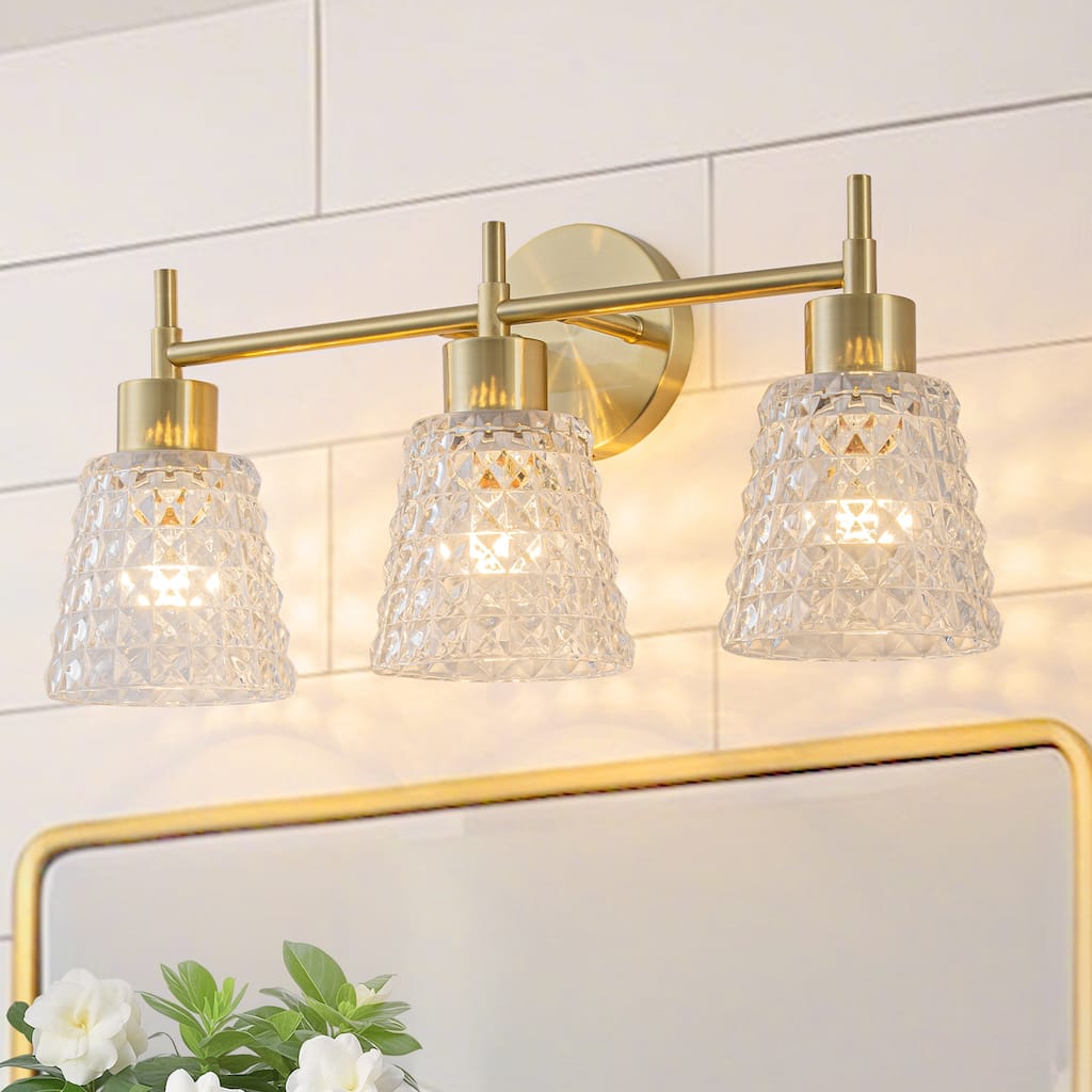 Gold Vanity Lights Clear Diamond Glass Shades Modern Wall Sconce