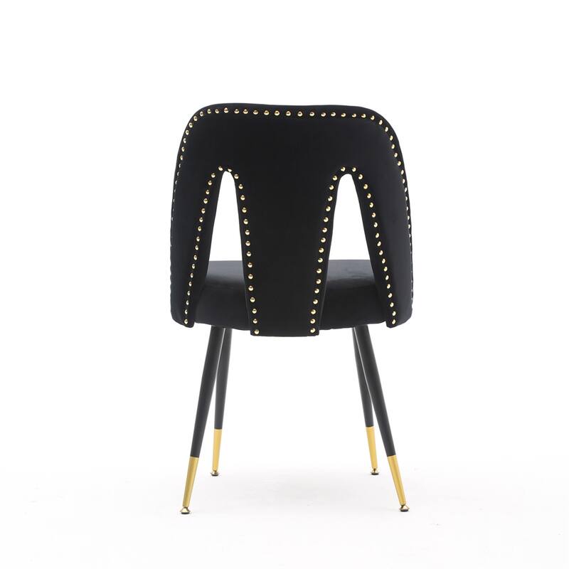 Velvet Upholstered Dining Chair w/ Nailheads and Metal Legs（Set of 2) - N/A