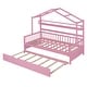 preview thumbnail 16 of 40, Modern Twin Size Wooden House Bed Kids Bed with Trundle and Shelf,Playhouse Design