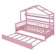 preview thumbnail 30 of 40, Wooden Twin Size House Bed with Trundle,Kids Bed with Shelf, Gray