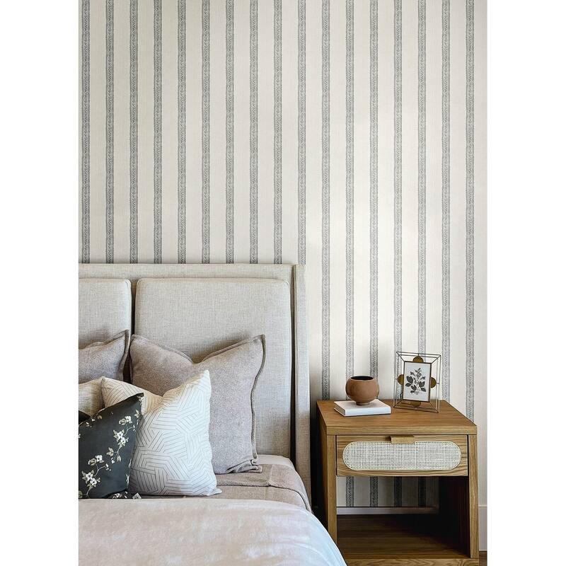 Chesapeake Mandevilla Black Vine Stripe Wallpaper