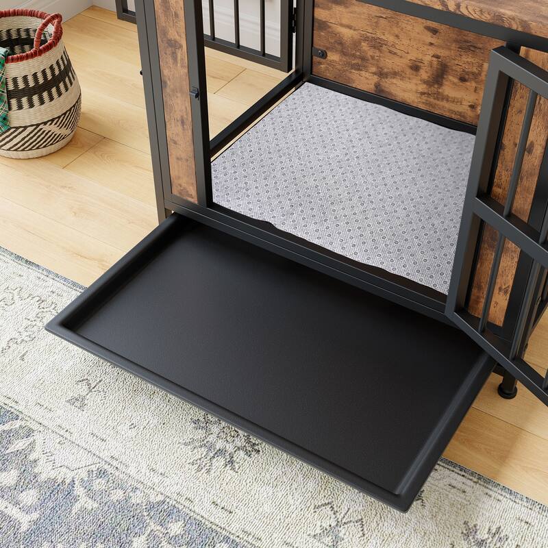 Living Room Dog Cage Wooden Dog Crate Table Dog Kennel with 2 Sliding Doors Dog House for Small Dog