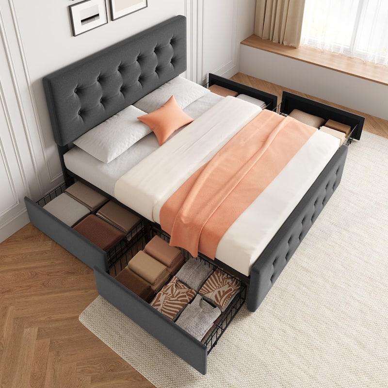 Bed Frame with 4 Storage Drawers and Headboard