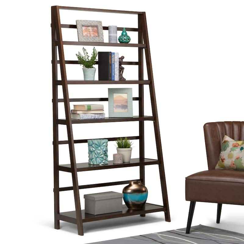 WYNDENHALL Normandy SOLID WOOD 72 inch x 36 inch Transitional Wide Bookcase in Brunette Brown - 36"w x 16"d x 72" h - Brunette Brown