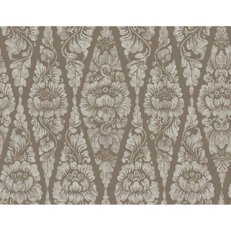 Seabrook Designs Melva Diamond Floral Wallpaper - 27 in. W x 27 ft. L - Metallic Cocoa & Grey