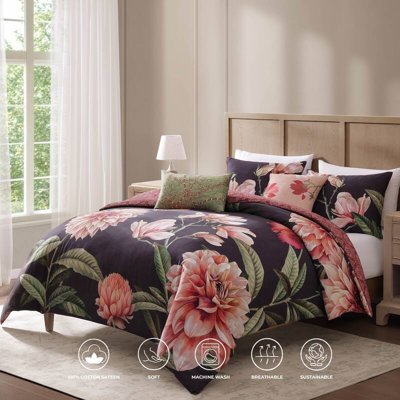 Bebejan Blush Serenade 100% Cotton Sateen 5 Piece Reversible Comforter Set