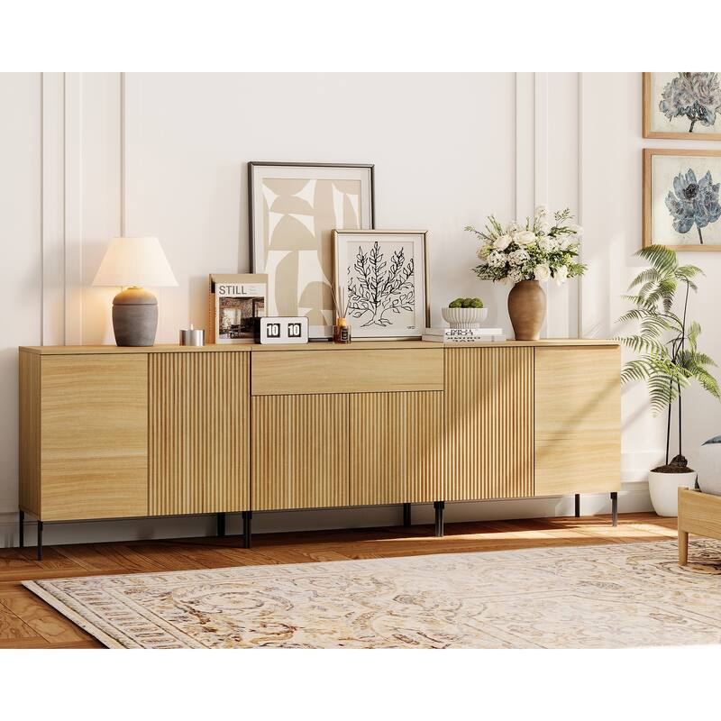 94.5" Modern Reeded Drawer Dresser Set With Doors, Minimalist Chest Of Drawers With Storage
