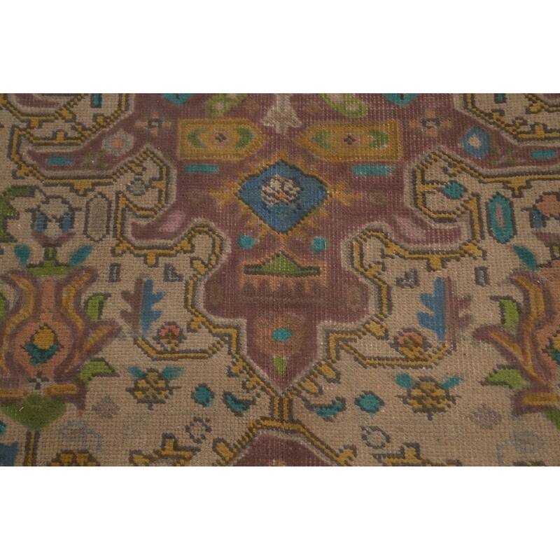 Hand Knotted Oriental 100% Wool Carpet Traditional Floral Brown Tabriz Area Rug - 12' 6'' X 9' 3''