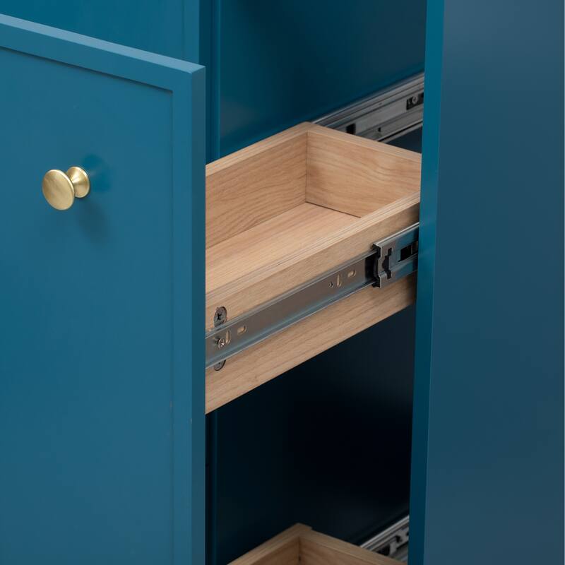 30 Inch Freestanding Bathroom Vanity with Sink, Ceramic Top & 4 MDF Drawers, Soft Blue Finish