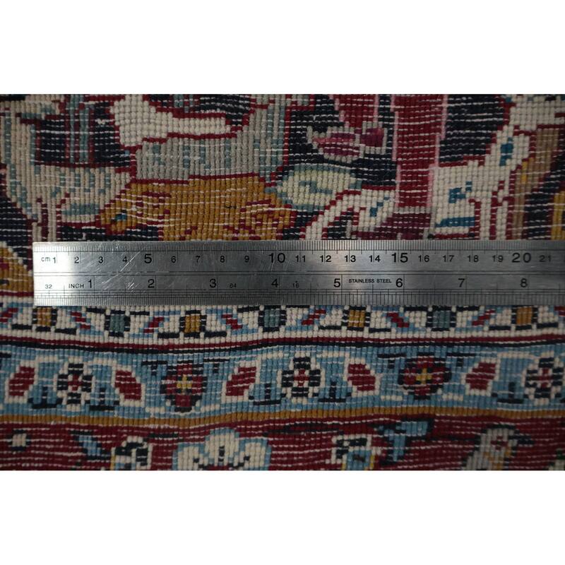 Hand Knotted Oriental 100% Wool Carpet Traditional Floral Navy Blue & Blues Kashan Area Rug - 4' 11'' X 3' 6''