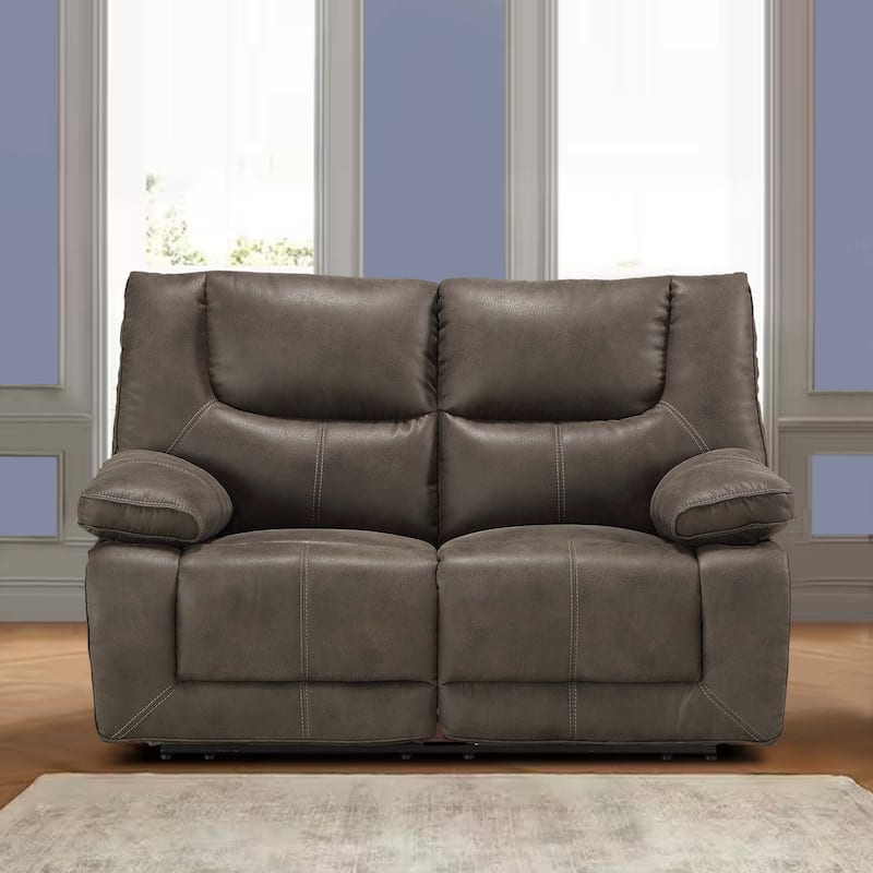 Power Motion Reclining Leatherette Loveseat with Pillow Top Armrests, Brown