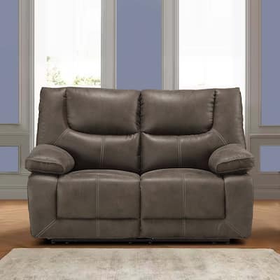 Power Motion Reclining Leatherette Loveseat with Pillow Top Armrests, Brown