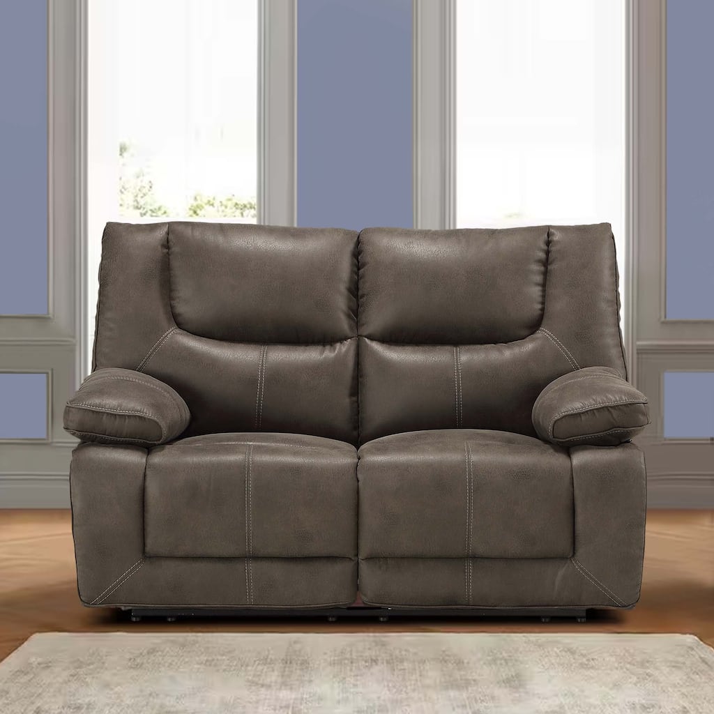 Power Motion Reclining Leatherette Loveseat with Pillow Top Armrests, Brown