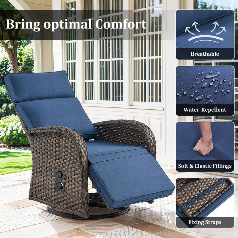 Pocassy Swivel Reclining Chair Lounge Chair with Adjustable Backrest