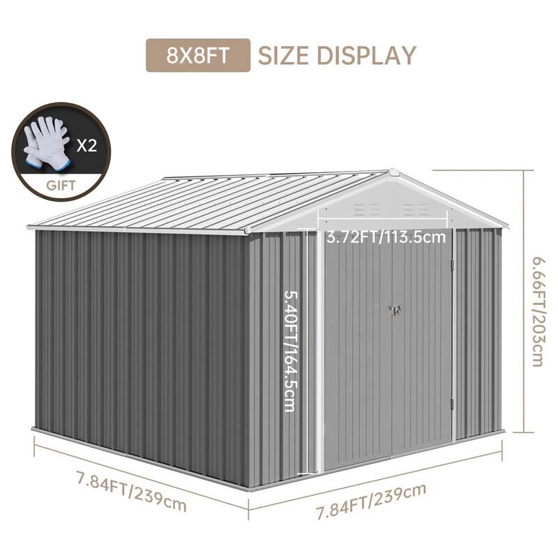 Outdoor Metal Storage Shed with Lockable Doors and Sloping Roof