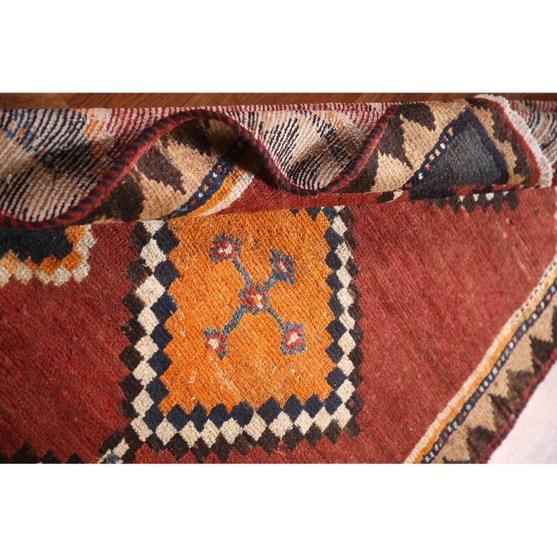 Orange Qashqai Persian Vintage Area Rug Handmade Wool Carpet - 3'3"x 6'1"