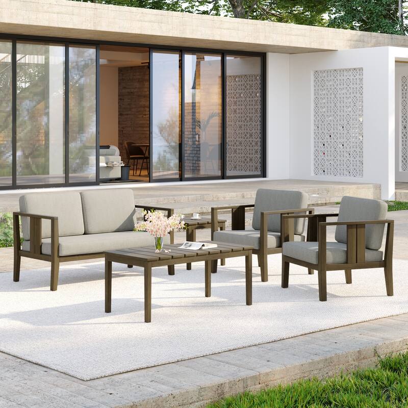 5-Piece Casual Outdoor Patio Furniture Set In Solid Teak Wood