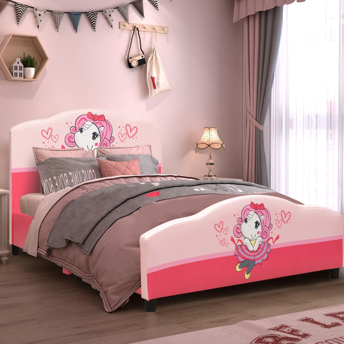 Shop Costway Kids Children Upholstered Platform Toddler Bed