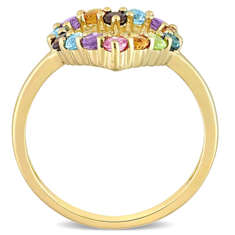 Miadora Multi-Color Gemstone Open Heart Ring in 10k Yellow Gold