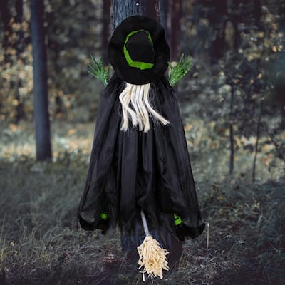 Giant Tree Trunk Crashed Witch Hanging Halloween Decoration - 4'