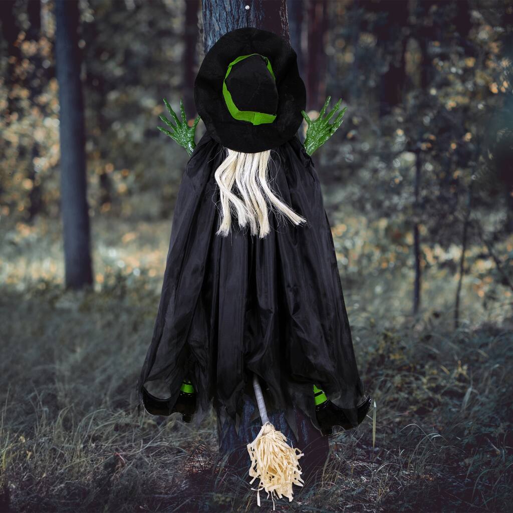 Giant Tree Trunk Crashed Witch Halloween Hanging Decoration - 4' - Black and Green