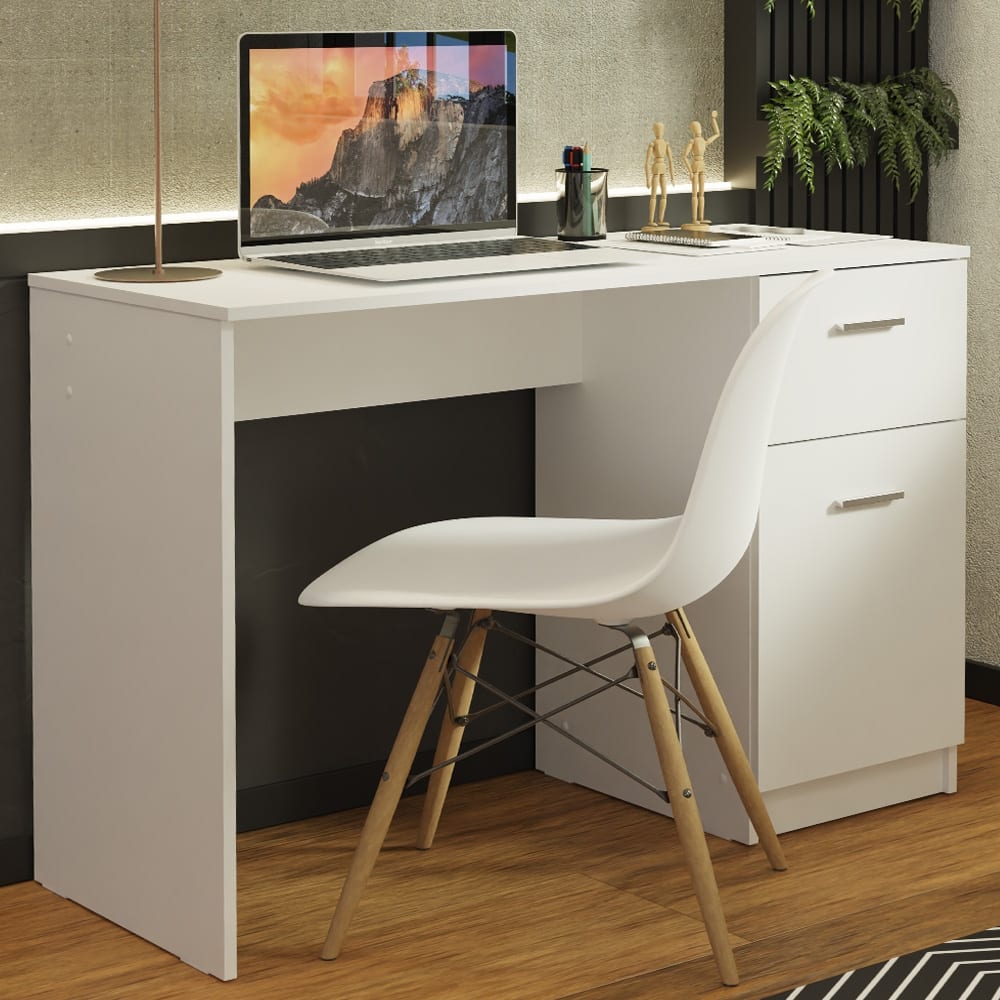 Madesa Compact Computer Desk Study Table for Small Spaces 43 In Student Laptop PC Storage and Drawer - White