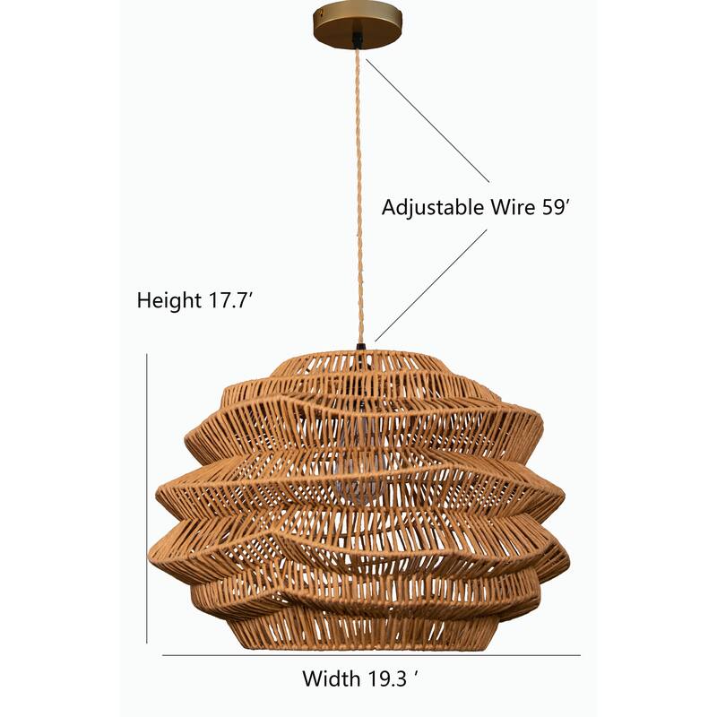 Modern Wicker Rattan Coastal Basket Pendant Light Handwoven - 19" Wide