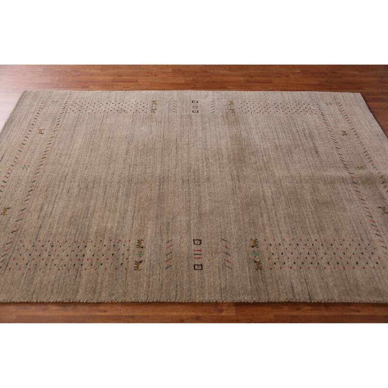 Tribal Gabbeh Indian Rug Hand-Knotted Beige Wool Carpet - 5'2" x 7'9"