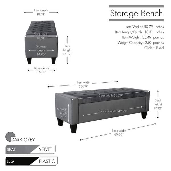 dimension image slide 0 of 2, Porthos Home Warren Velvet Button Tufted Storage Bench