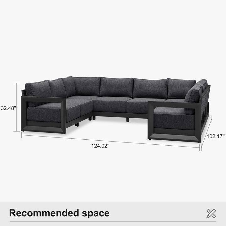 PURPLE LEAF Caesar U-Shaped Grey Outdoor Couch with 9.6" Thick for Yard Porch Deck Patio Conversation Sets