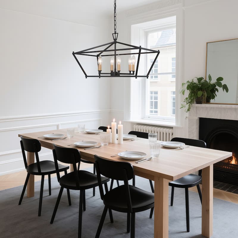Glint Modern 6-Light Geometric Chandelier Black Gold Rectangle Island Light - L23.6" xW12.6"xH14.5"