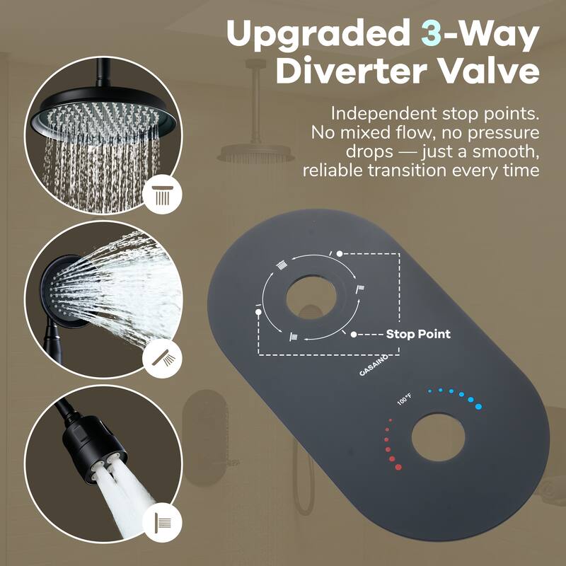 Thermostatic Shower System with 9 in. Rain Shower Head, 4 in. Wall Mount Shower and Handheld Shower, 3-Spray Shower Faucet Set