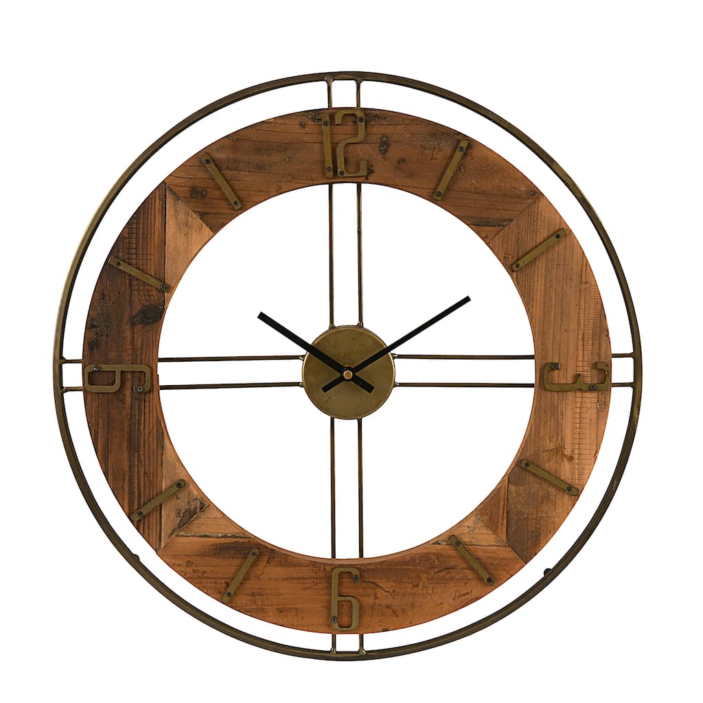 Metal and Fir Wood Dia Wall Clock