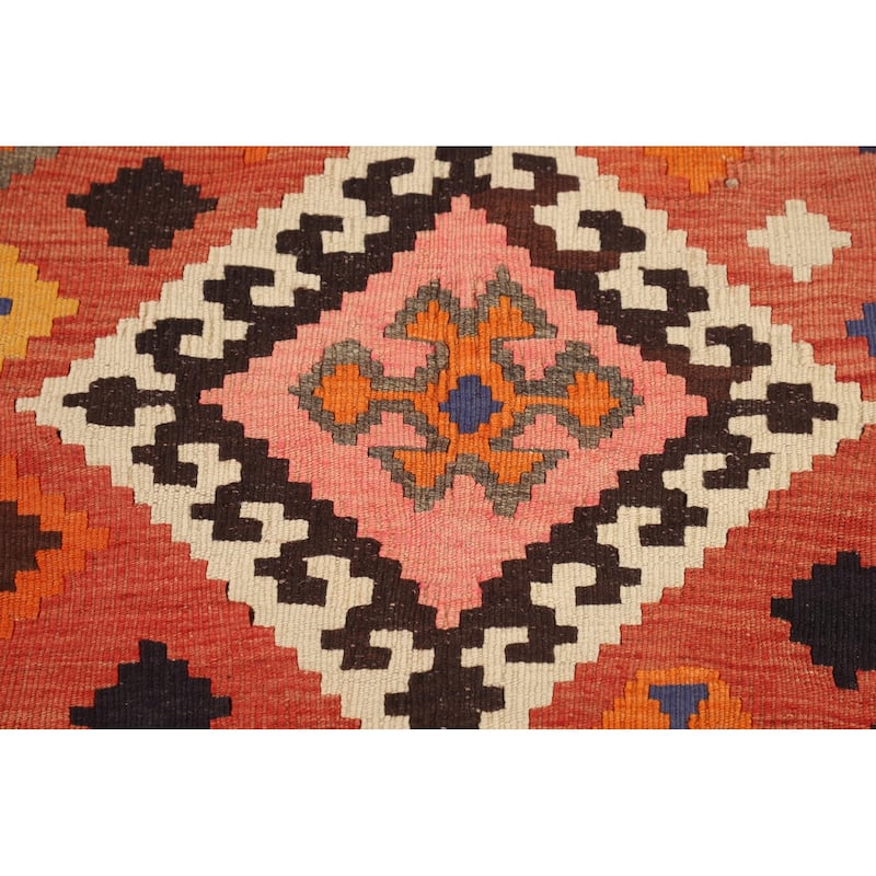 Orange Kilim Qashqai Persian Vintage Area Rug Hand-Woven Wool Carpet - 5'2"x 8'11"